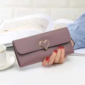 Wholesale Heart Long Women's Wallet Multi-position Buckle Mobile Phone Card Purse And Handbags