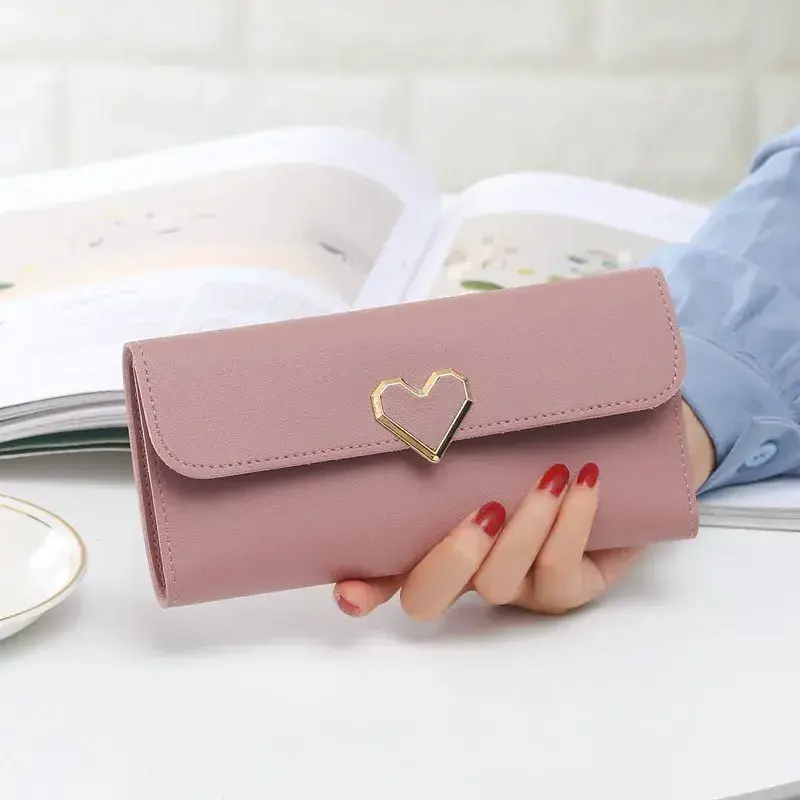 Wholesale Heart Long Women's Wallet Multi-position Buckle Mobile Phone Card Purse And Handbags