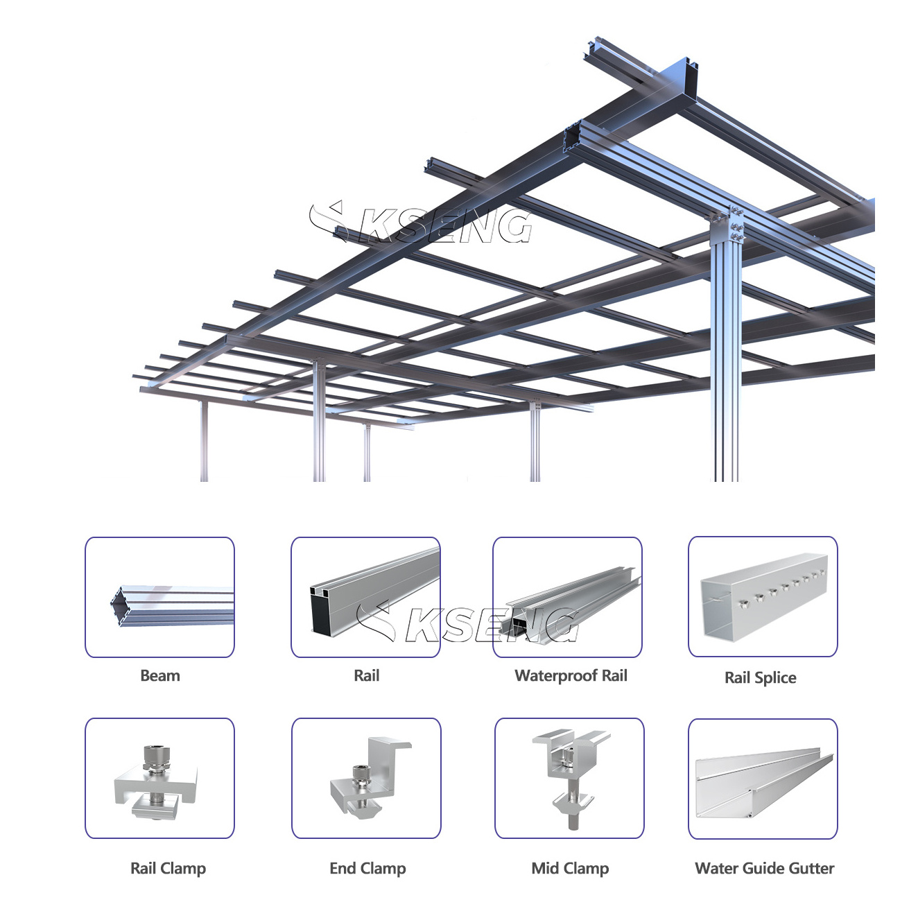 Standard 2 Cars Solar Panel Mount Carport Canopy Rack Photovoltaic Support System Aluminium Solar Carport System