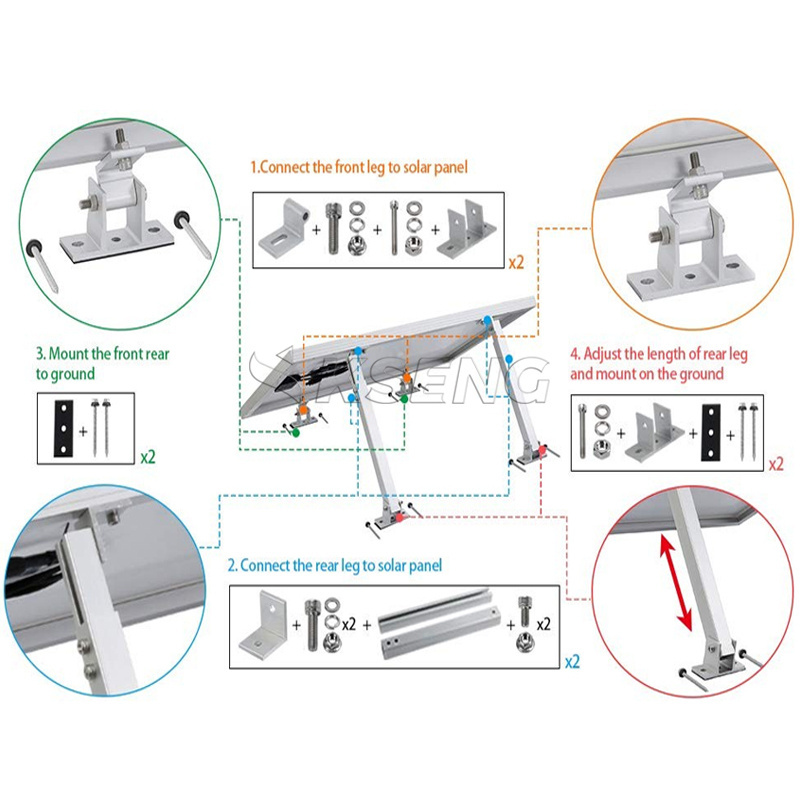 Hot Sell Adjustable Solar Panel Mounting Tilt Angle Bracket Aluminium Frame PV Panel Stand Racking Structure for One Panels RV