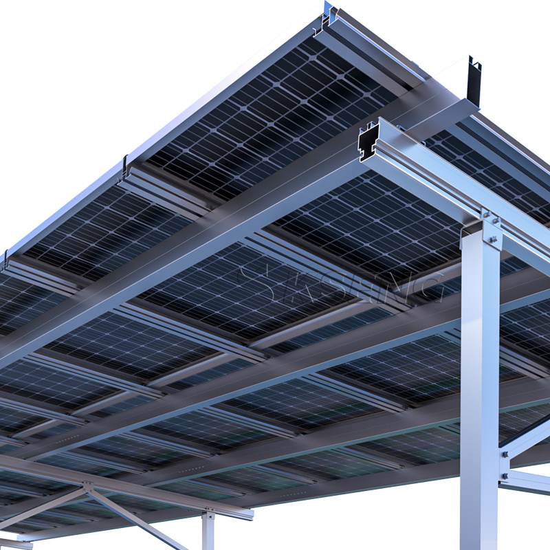 Black Aluminum Solar Car Port with Carport Mounting System for Ground Application Structure