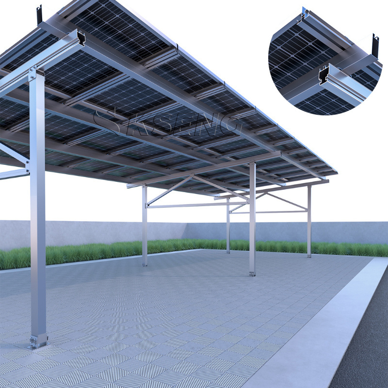 Black Aluminum Solar Car Port with Carport Mounting System for Ground Application Structure