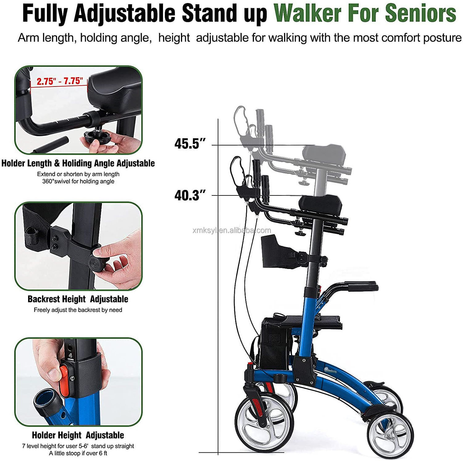 Foldable Rollator Portable LightWeight  walker with seat wheel chair for elderly