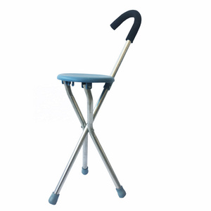 High Quality Aluminum Walking Stick With Seat Adjustable Elderly Crutch Chair With Stool manufacturer