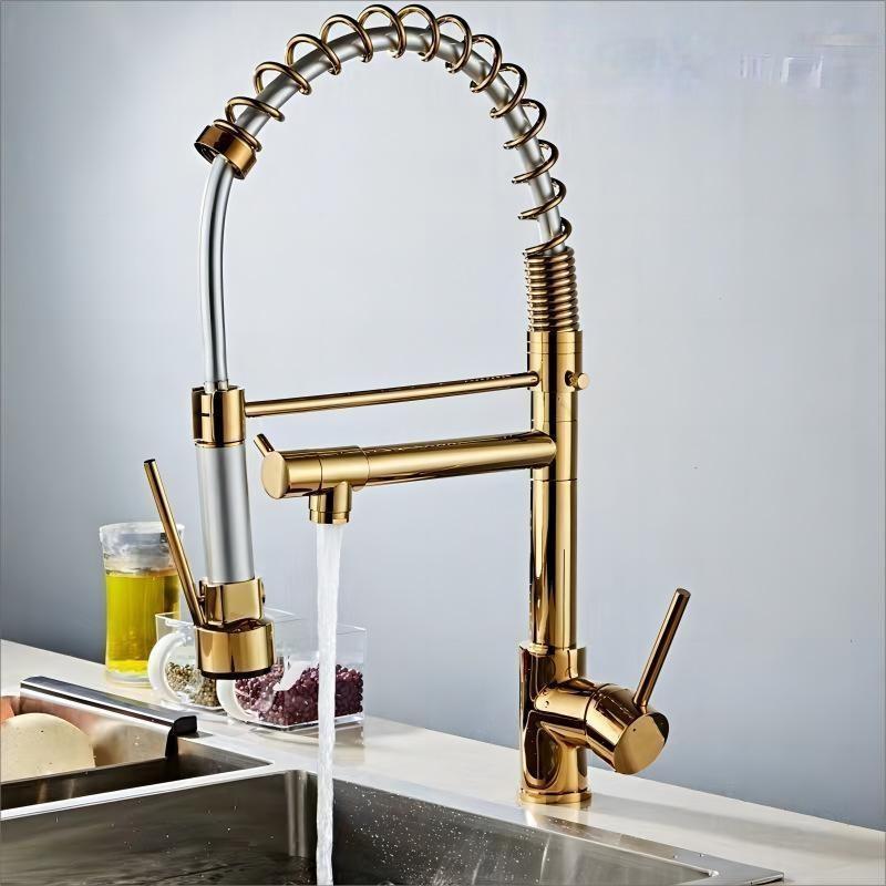 Copper body spring water rotary hot and cold double control kitchen dish multi-function faucet sink wash dish sink sink