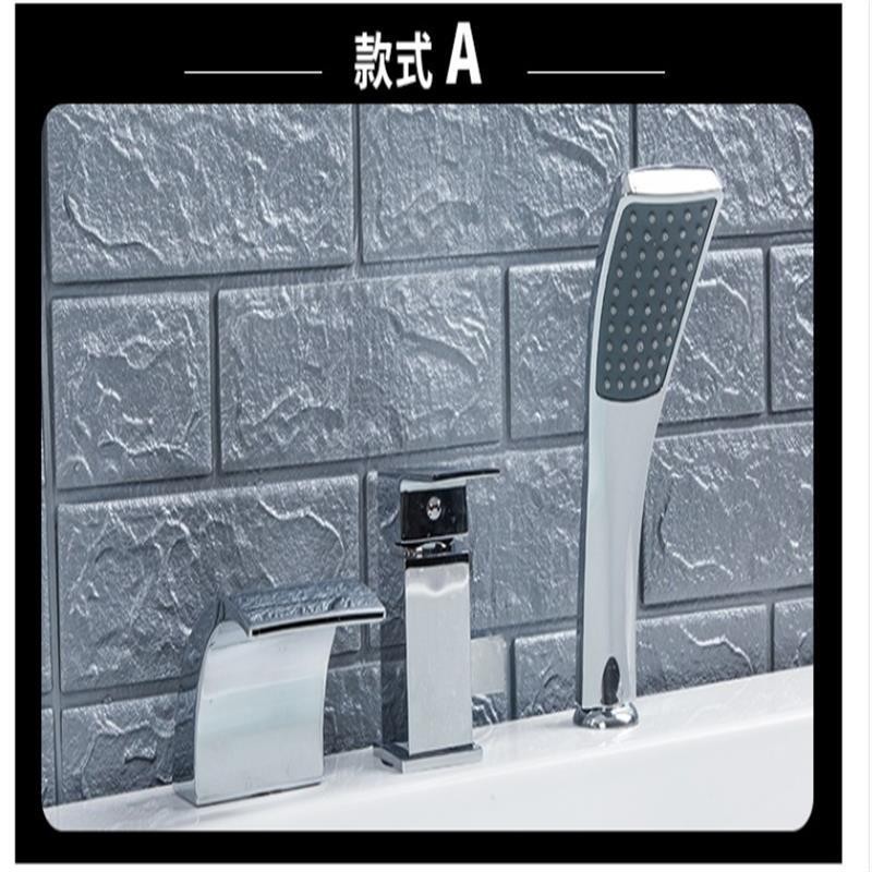 Copper square body cold hot tub shower faucet separate three-piece set cylinder side sitting three-hole waterfall faucet