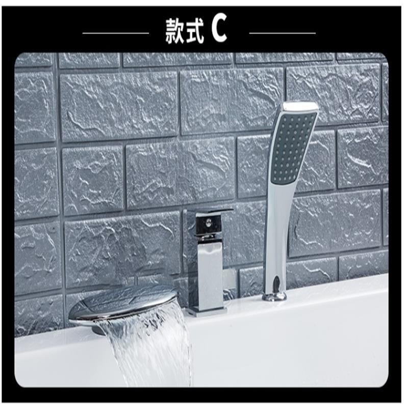 Copper square body cold hot tub shower faucet separate three-piece set cylinder side sitting three-hole waterfall faucet