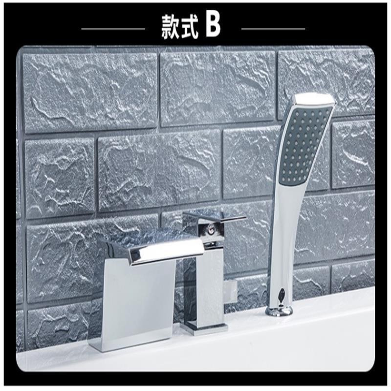 Copper square body cold hot tub shower faucet separate three-piece set cylinder side sitting three-hole waterfall faucet