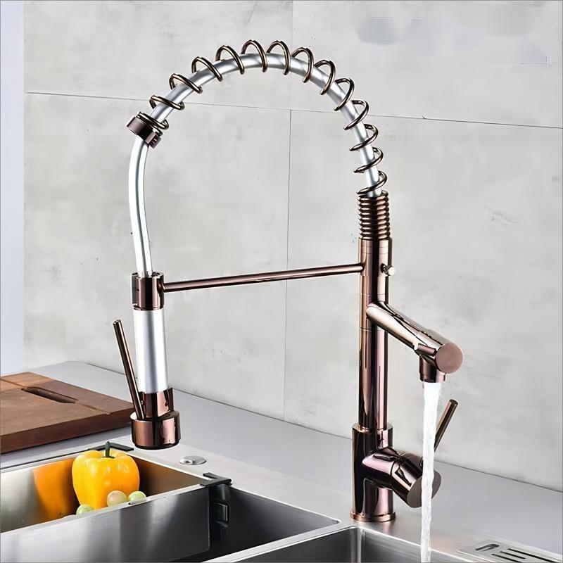 Copper body spring water rotary hot and cold double control kitchen dish multi-function faucet sink wash dish sink sink