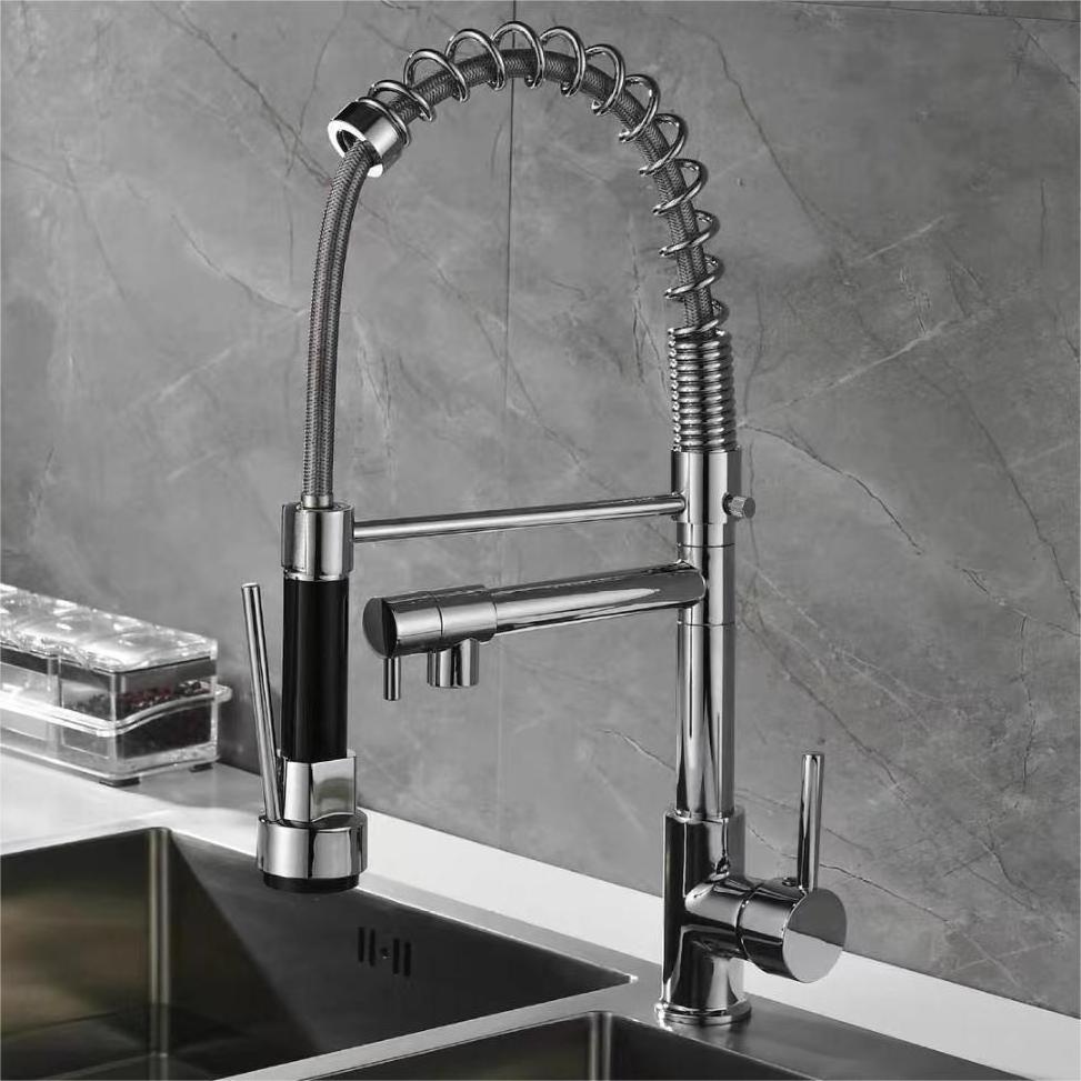 Copper body spring water rotary hot and cold double control kitchen dish multi-function faucet sink wash dish sink sink