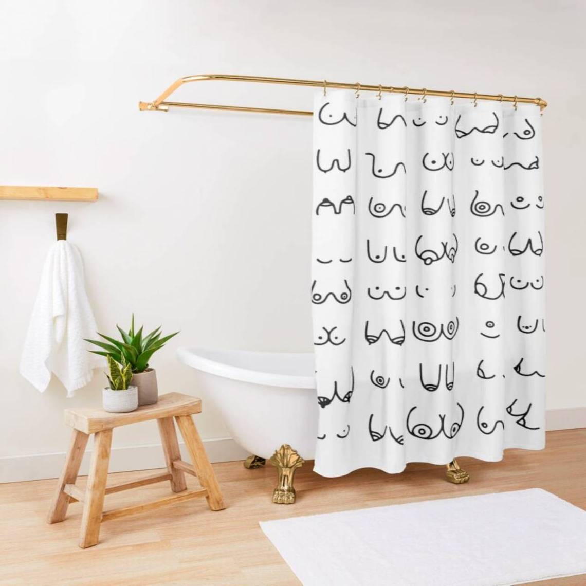 Abstract Black White Modern Art Designer Funny Boobs Unique Shower Curtain