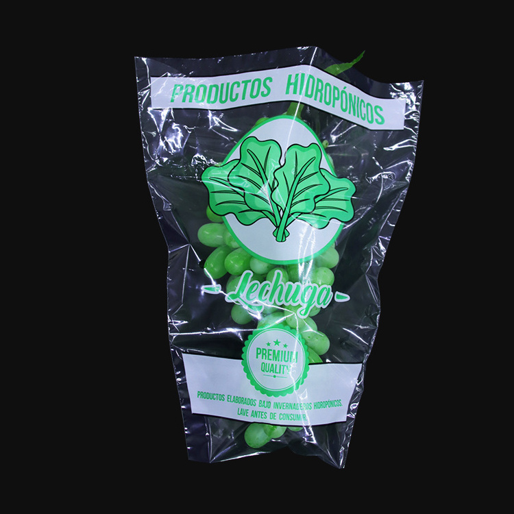 Factory manufactured made customizable printable trapezoid bag lettuce bag fresh vegetable packaging bag