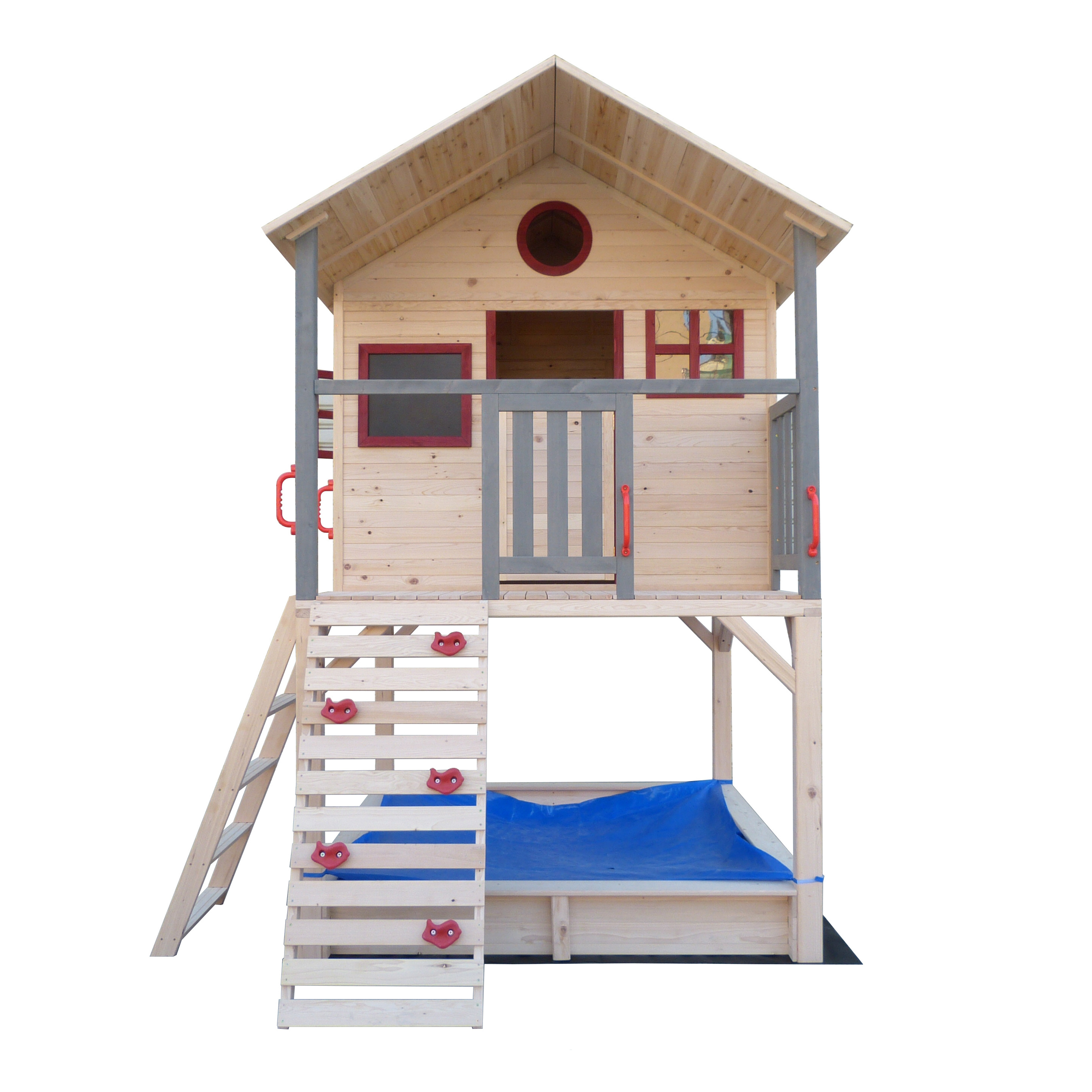 waterproof prefab garden cheap children outdoor kids wooden playhouse with plastic slide