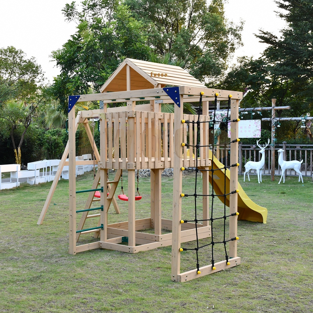 Outdoor Children Swing Set wooden Swing and Slide Outdoor Playground Equipment