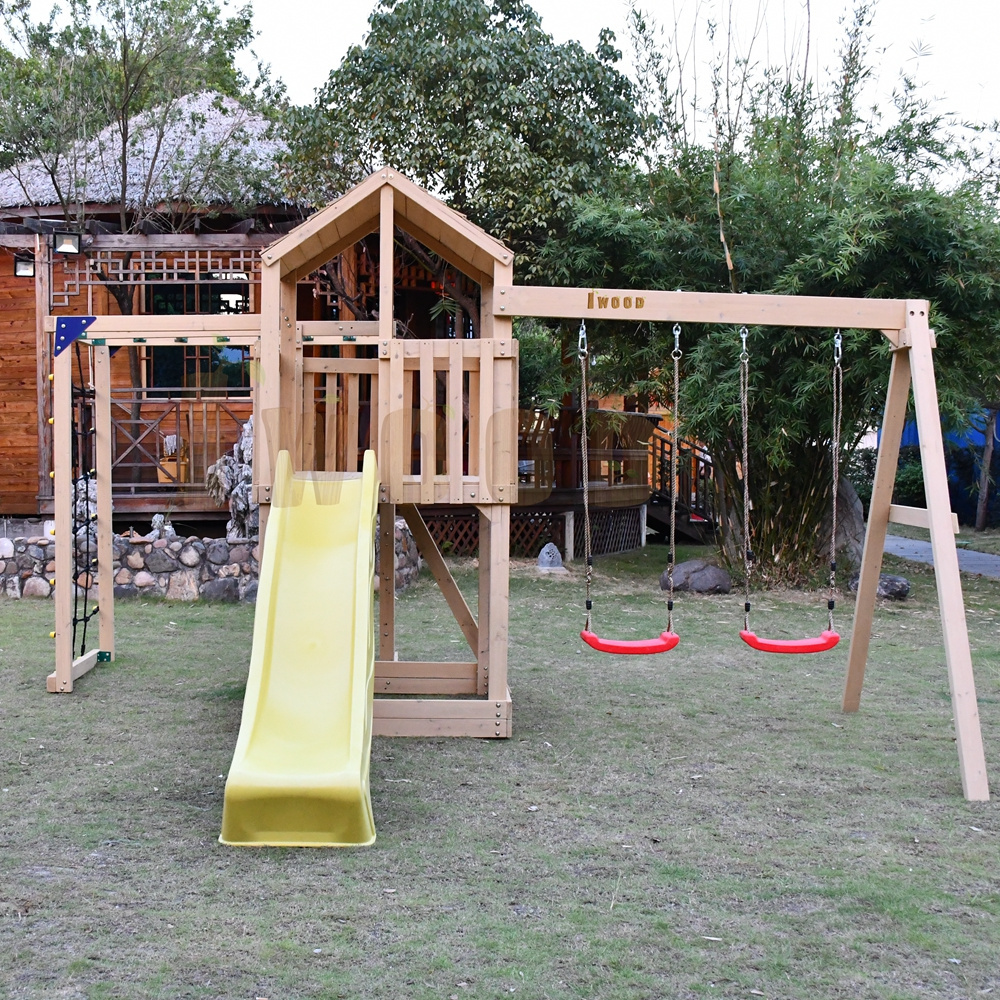 Outdoor Children Swing Set wooden Swing and Slide Outdoor Playground Equipment