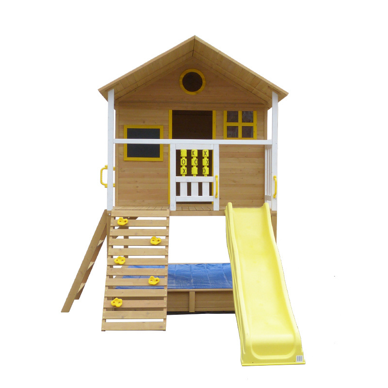 Children Outdoor Wooden Timber Cubby House With Ladder And Slide