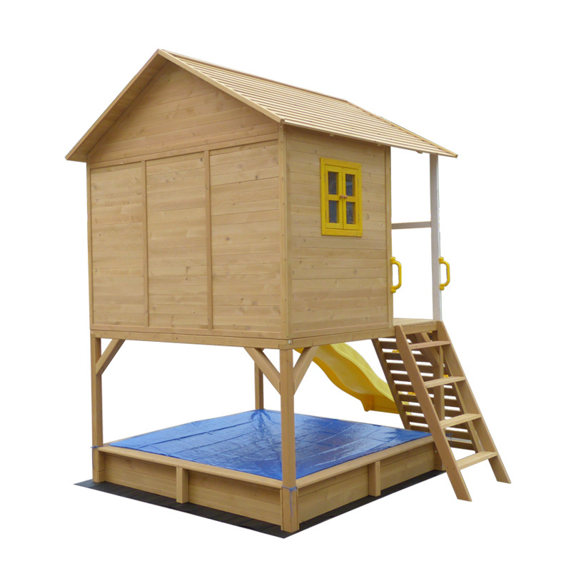 Children Outdoor Wooden Timber Cubby House With Ladder And Slide