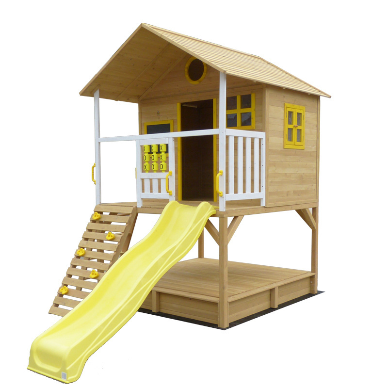 Children Outdoor Wooden Timber Cubby House With Ladder And Slide