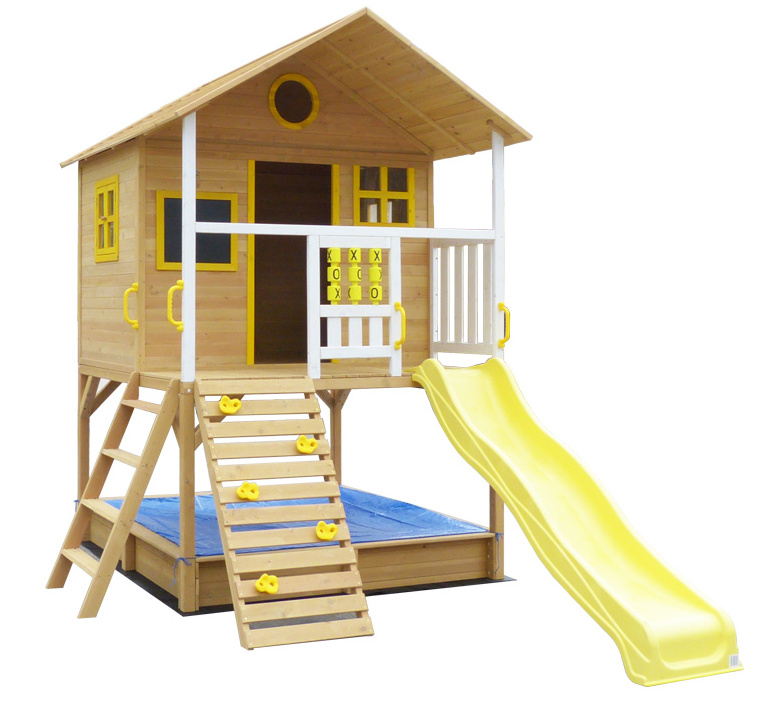 Children Outdoor Wooden Timber Cubby House With Ladder And Slide