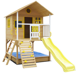 Children Outdoor Wooden Timber Cubby House With Ladder And Slide