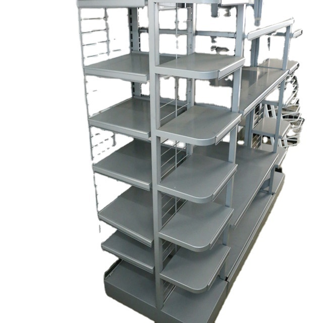 Double-sided Extensions Store Shelves Modern Supermarket Shelf Grid Panel Floor Metal Wire Shoes Display Racks With Hooks