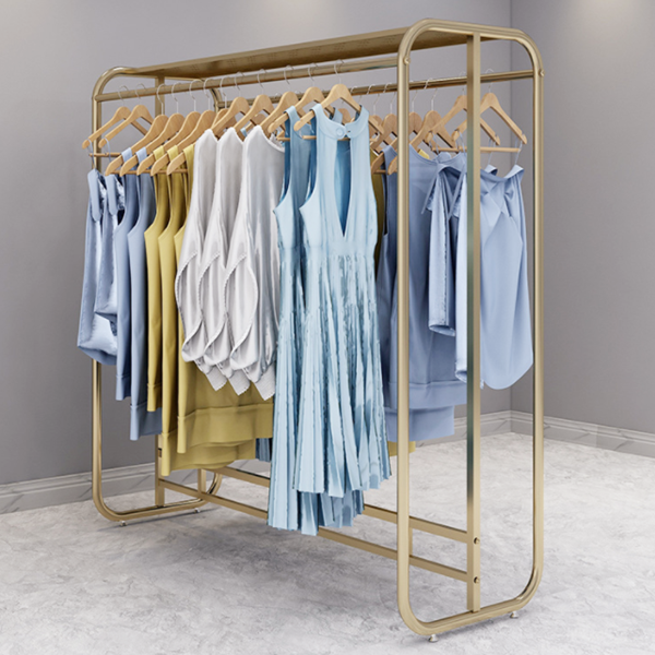 Boutique Retail Garment Cloth Display Stands Display clothes Shops Chrome Stainless Steel Gold Metal Clothing Rack for Store