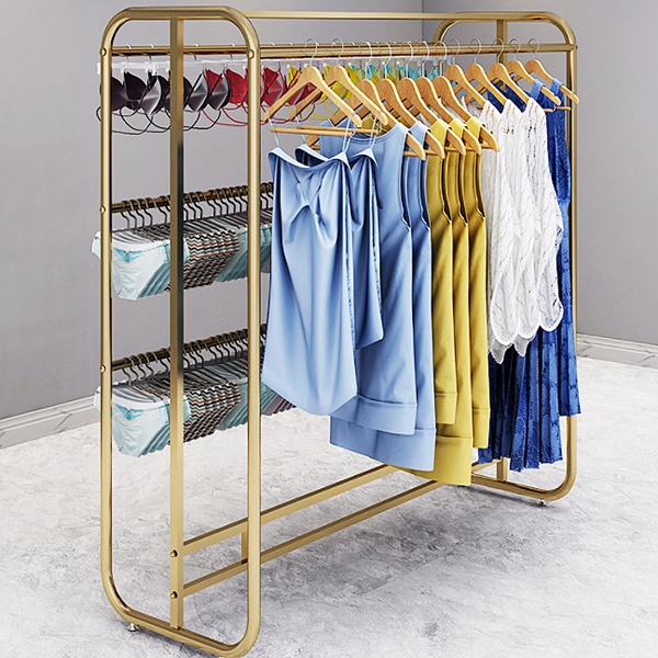 Boutique Retail Garment Cloth Display Stands Display clothes Shops Chrome Stainless Steel Gold Metal Clothing Rack for Store