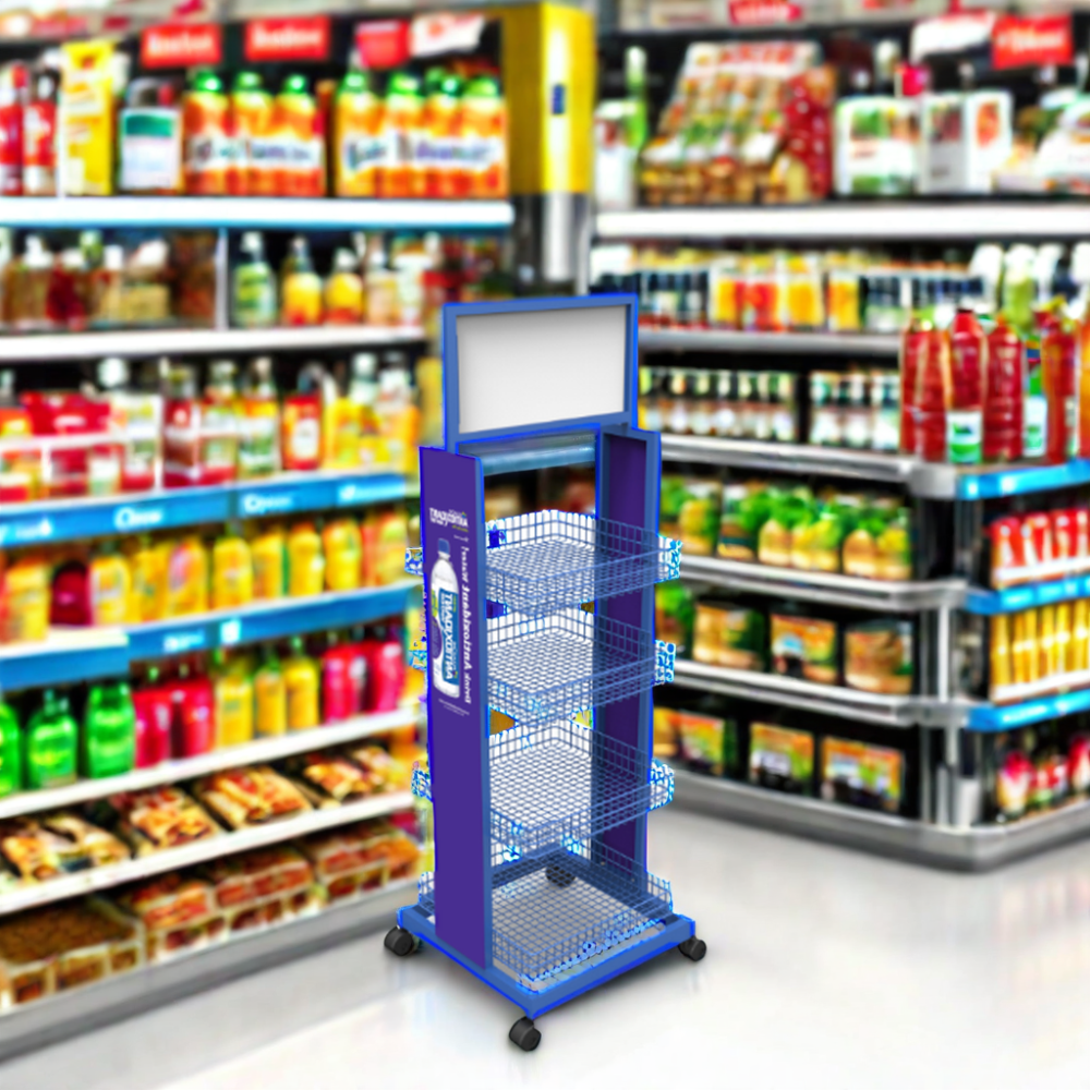 Roller Beverage Display Stand for Supermarket Snack Food Billboard Design for Beer and Other Beverages