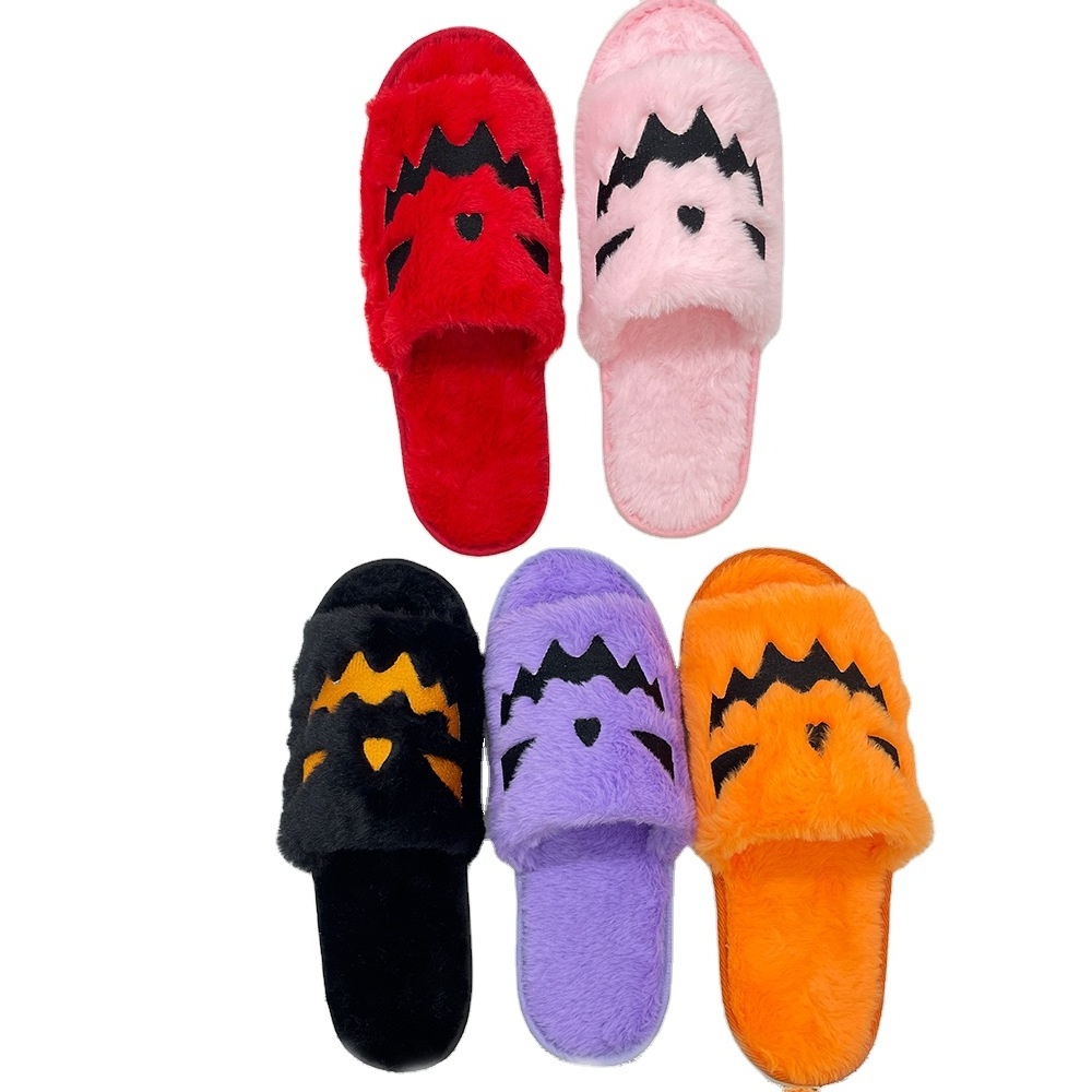 RTS Womens Slippers 2024 Fashion Home Fur Fluffy Warm Cotton Winter Slippers Pumpkin Halloween Slippers