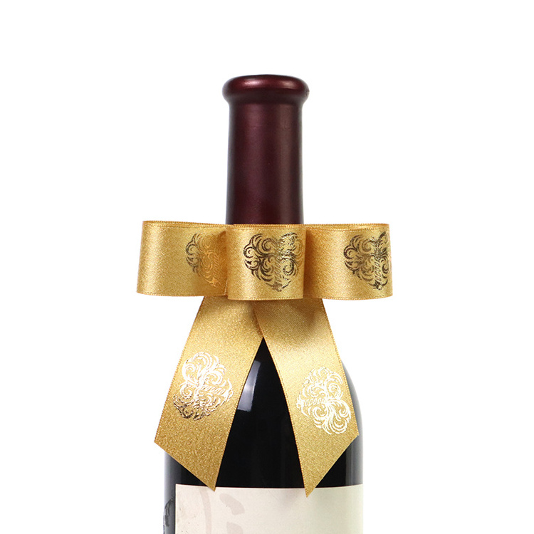 Popular Bottle Neck Decorative Bows,Pre tied Wine Bottle Bow Tie with gold elastic band