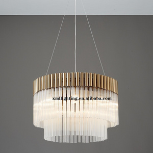 Modern Indoor Decorative Round And Large Hand Blown Clear Crystal Glass Rod Chandelier