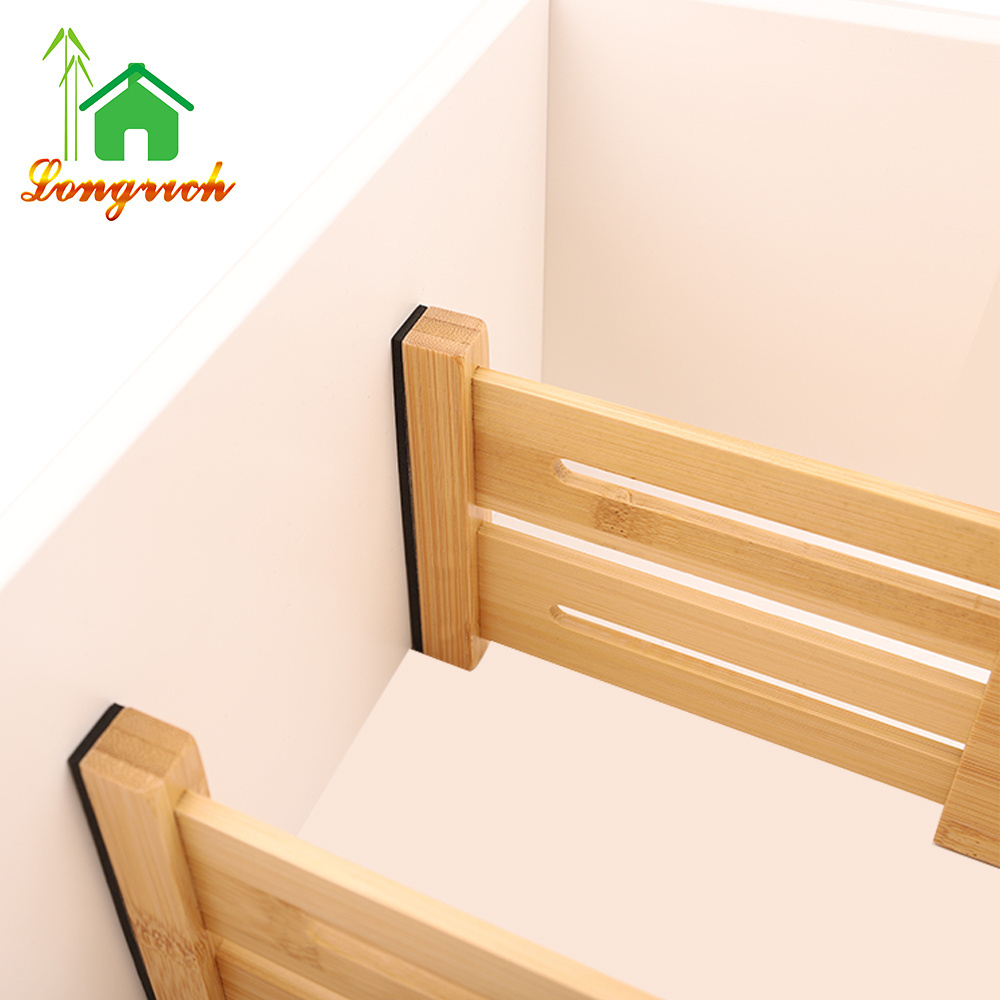 Expandable Natural Bamboo Kitchen Room Closet Drawer Cabinets Dividers Drawer Separator Organizer With Spring Loaded