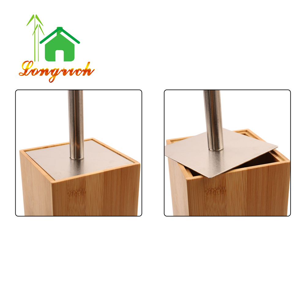 Hot-sale Bamboo Toilet Bowl Cleaner Hidden Stainless Steel Toilet Brush Bathroom Cleaning Brushes with Holder