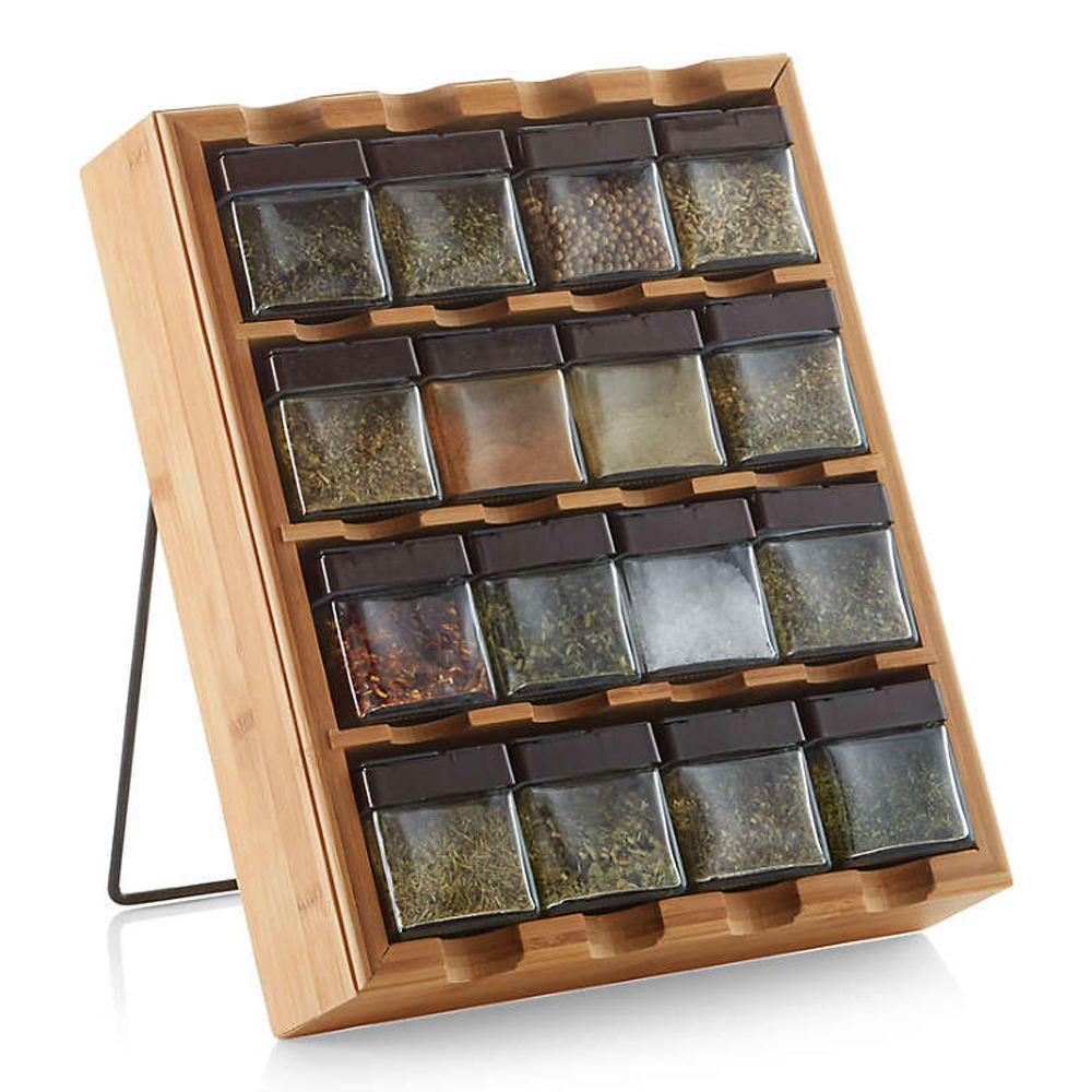 4-Tier Bamboo Spice Rack Shelf 16 Cubes Detached Wall Mounted Kitchen Storage Organizer for Countertop Wall and Drawer