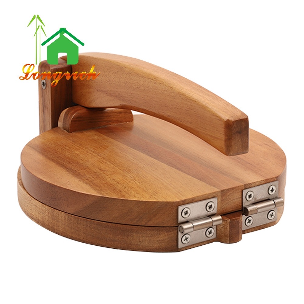 Eco-friendly Hot Selling Round Shape Hot Selling Acacia Wood Tortilla Press Taco Maker Taco Presser Press Machine