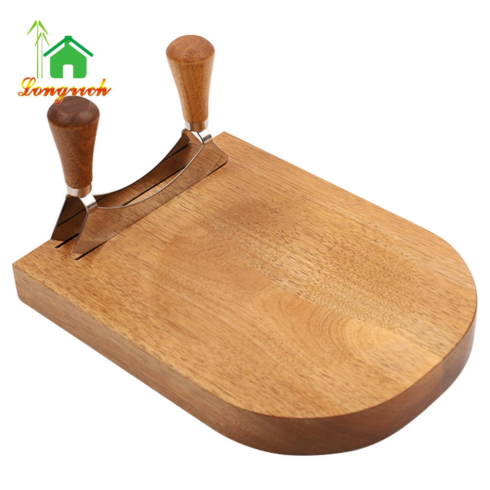 Rocker Mincing Mezzaluna Knife Acacia Wooden Curved Round Cutting Board Herb Board Salad Chopper