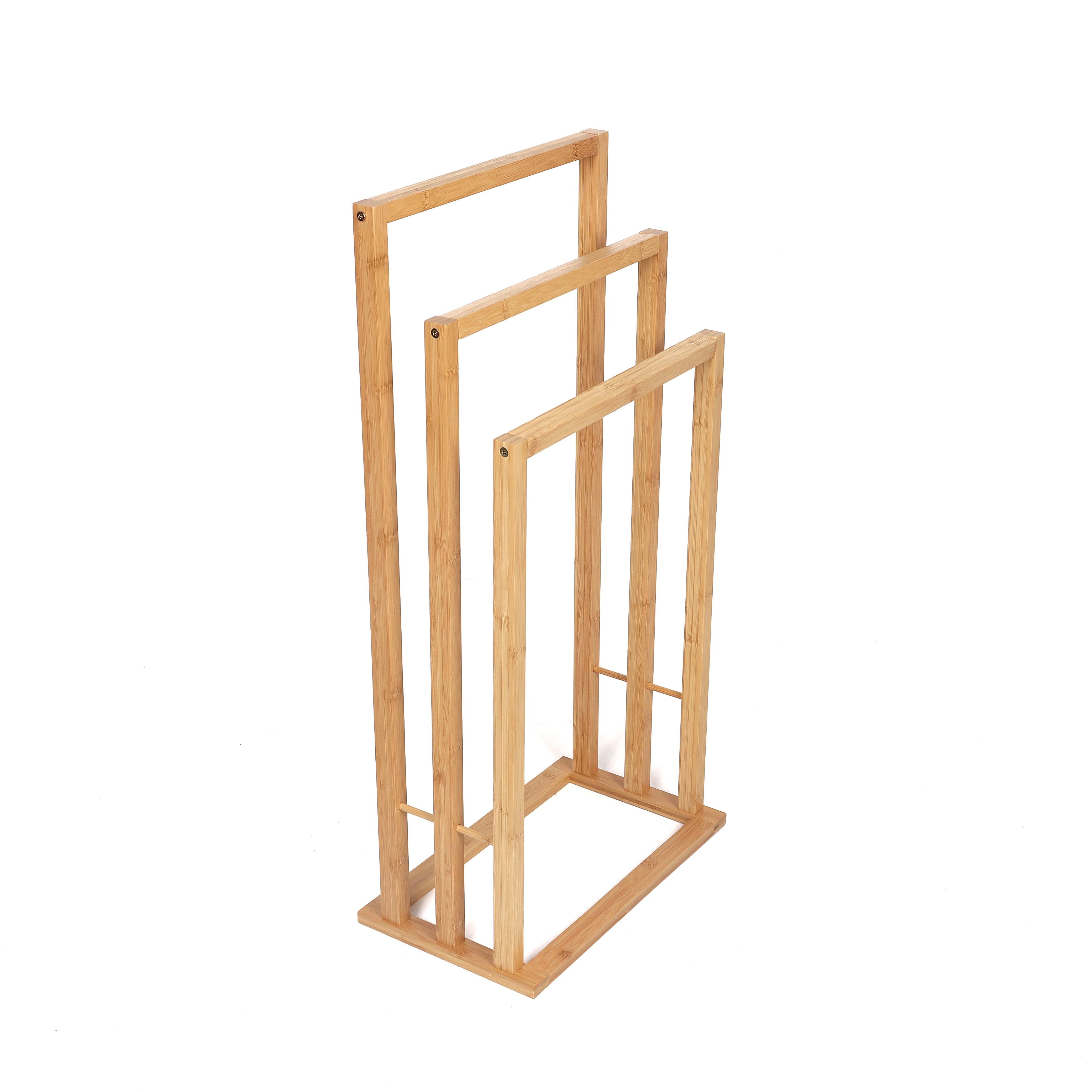 Customized 3 Tier Bamboo Wood Bathroom Storage Towel Rack Bamboo Folding Towel Rack with Shelves Bathroom Towel Rack