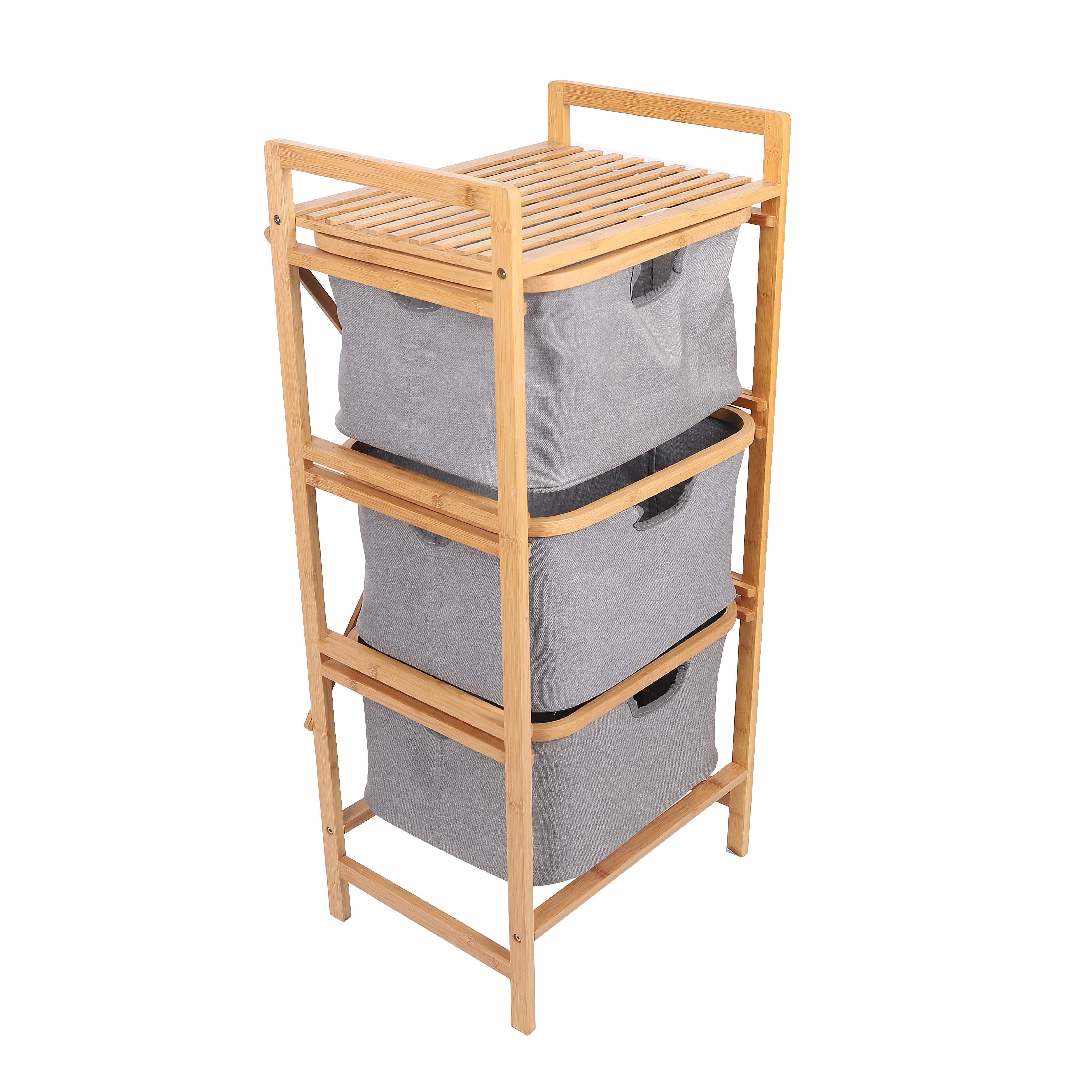 Natural Entryway Bedroom 3-Drawer Laundry Hamper Bamboo Storage Shelf  Storage Box