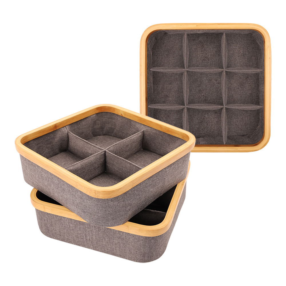 Bamboo Non-Woven Fabric Drawer Divider Boxes Bins Clothing Socks Storage Closet Underwear Organizer with lid