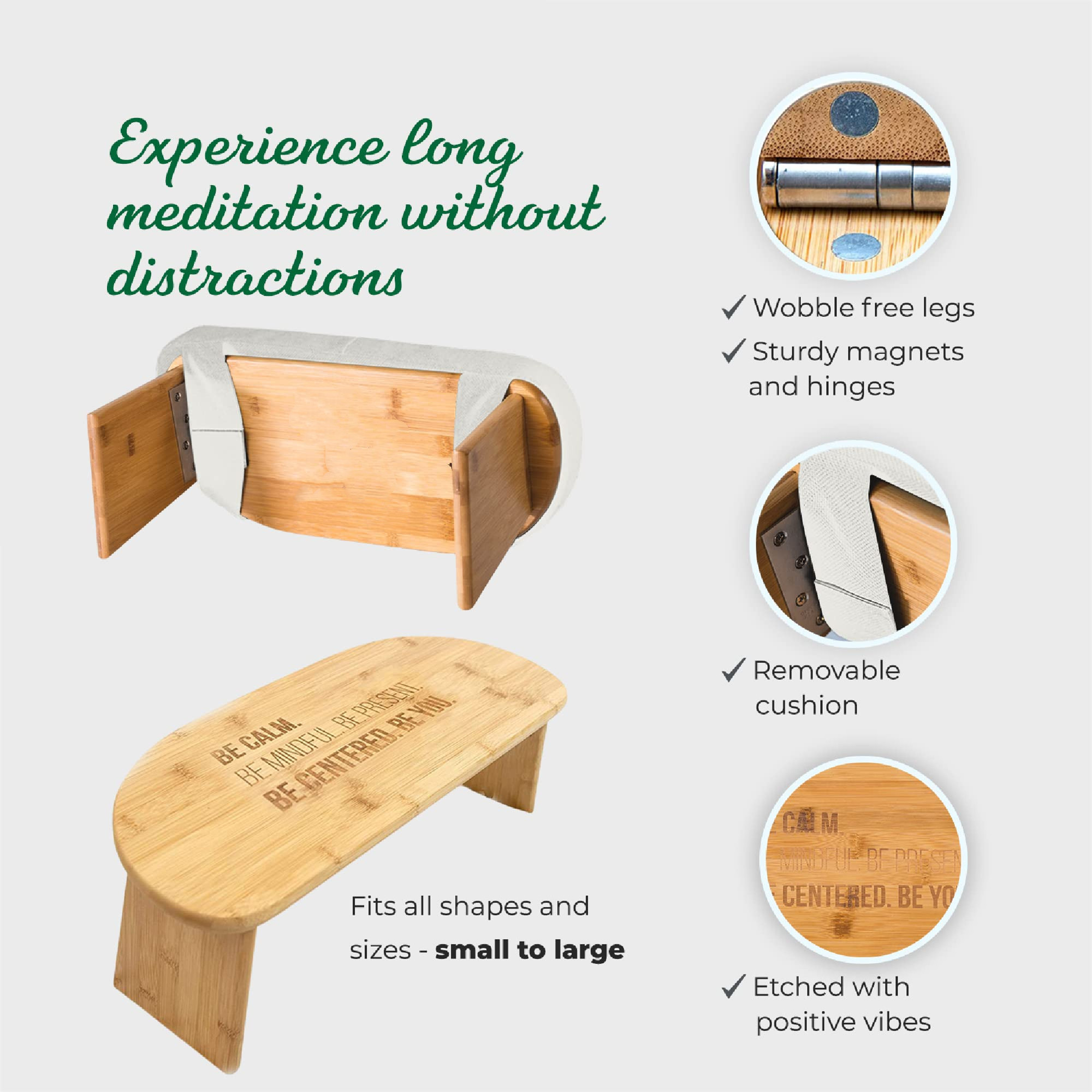 Bamboo Yoga Bench Includes Carrying Bag Kneeling Meditation Bench with Foldable Legs and Cushion Foldable Meditation Bench