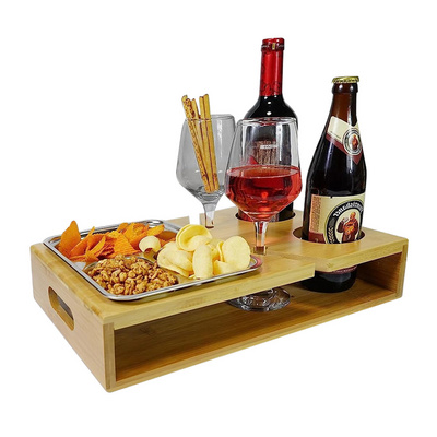 Sofa armrest tray Couch Bar Caddy Drink Snack Wine Holder Bamboo Cup Holder Couchbar For Couch Sofa and Bed