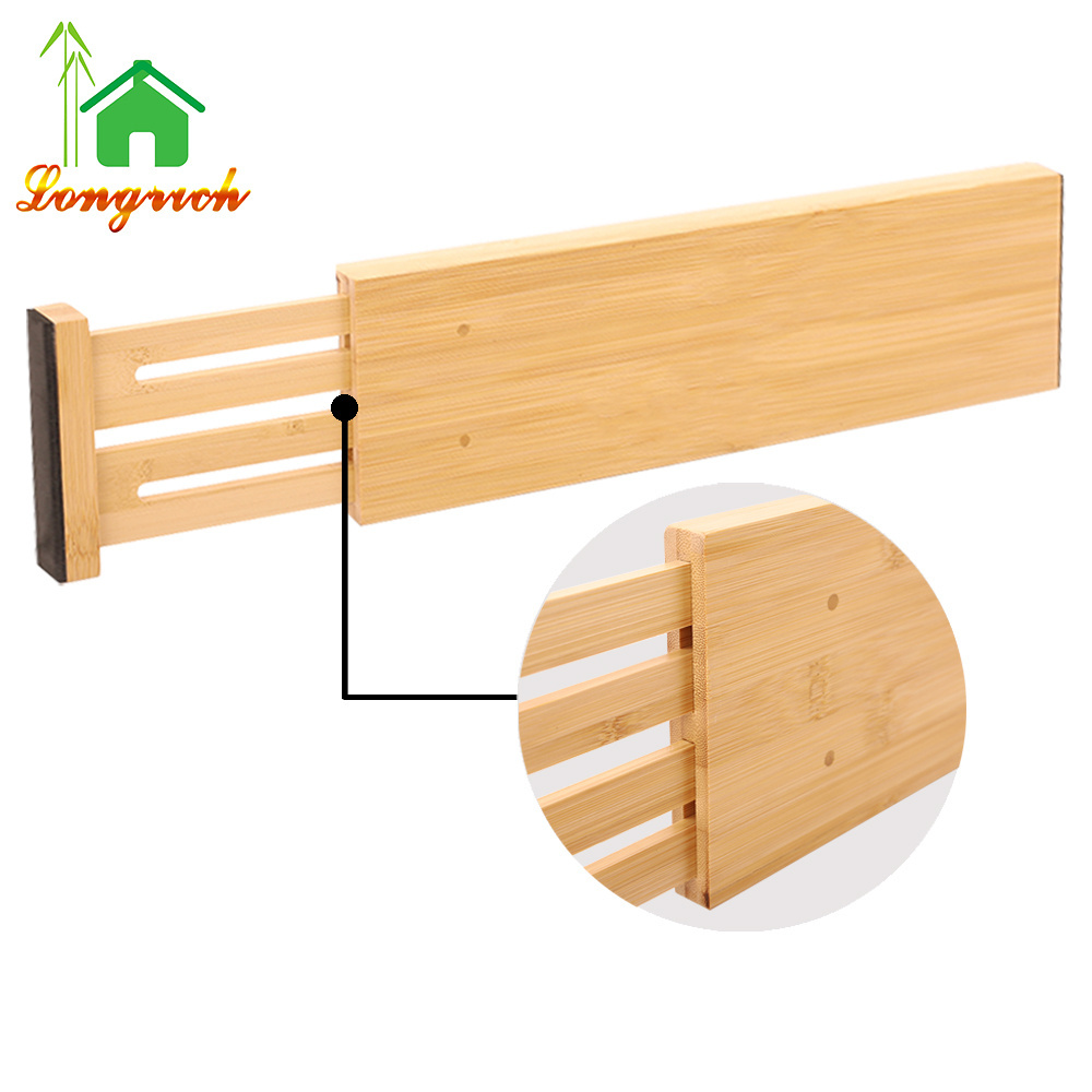 Expandable Natural Bamboo Kitchen Room Closet Drawer Cabinets Dividers Drawer Separator Organizer With Spring Loaded