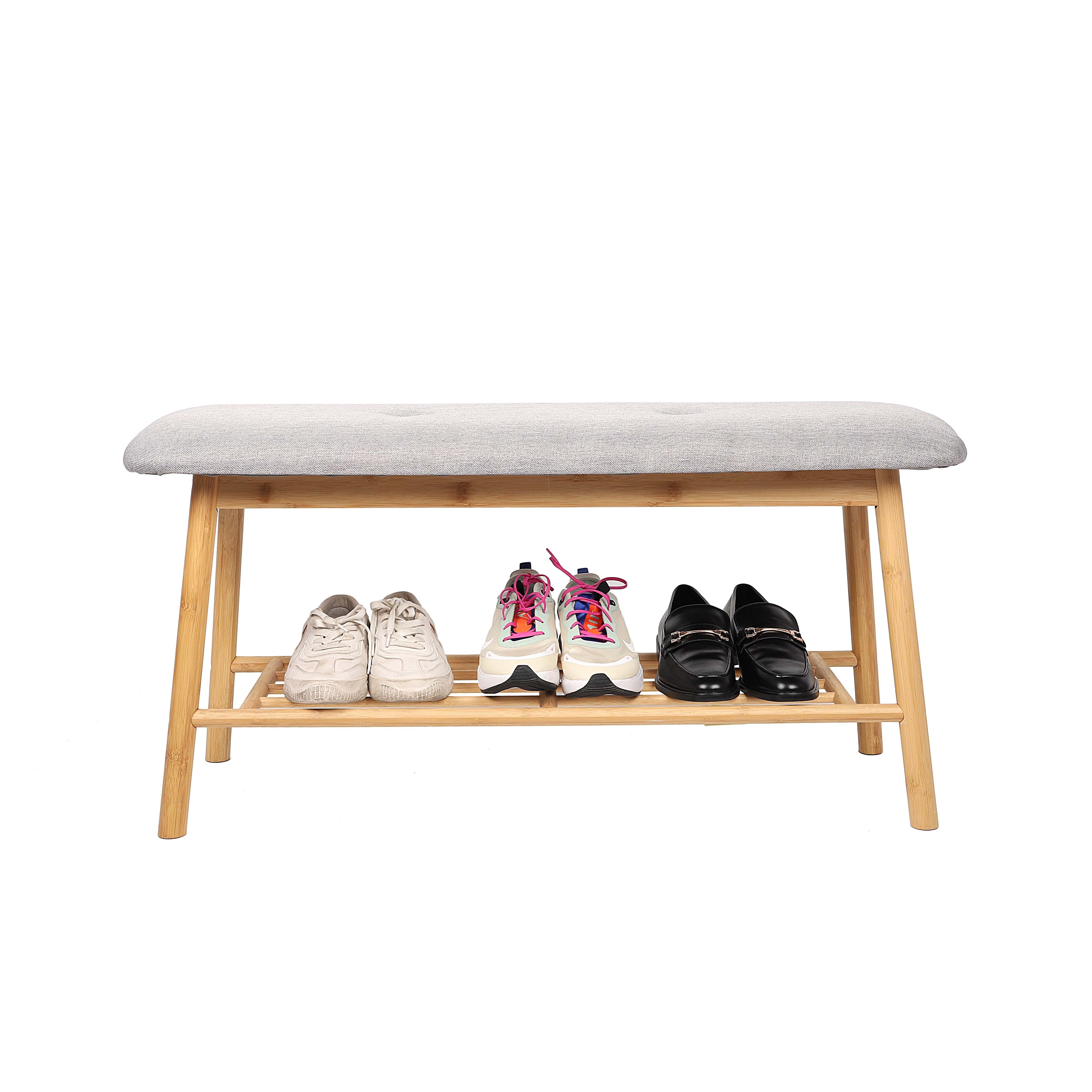 Bamboo Shoe Rack Cabinet Bench Storage Organizer with Cushion Upholstered Padded Seat