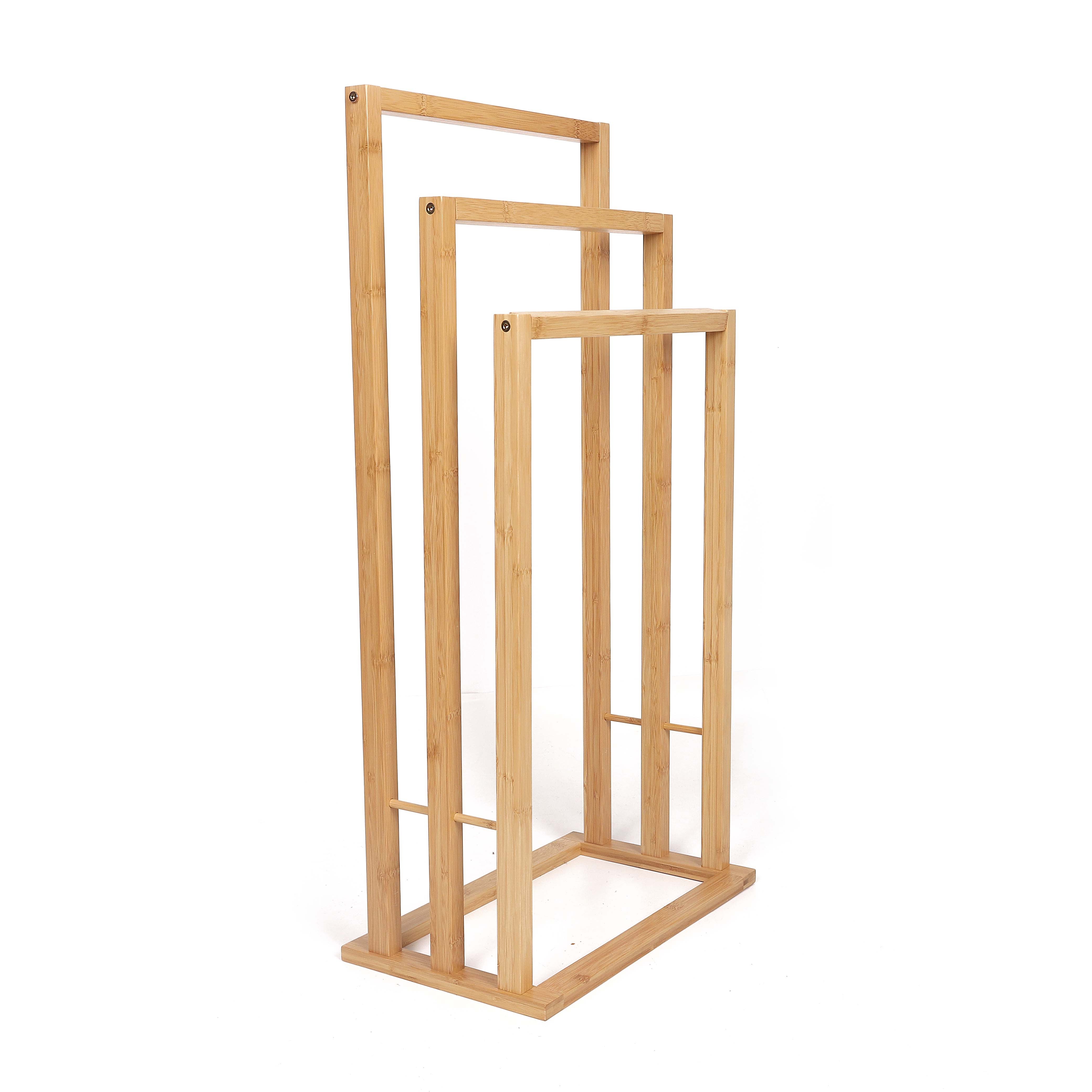 Customized 3 Tier Bamboo Wood Bathroom Storage Towel Rack Bamboo Folding Towel Rack with Shelves Bathroom Towel Rack