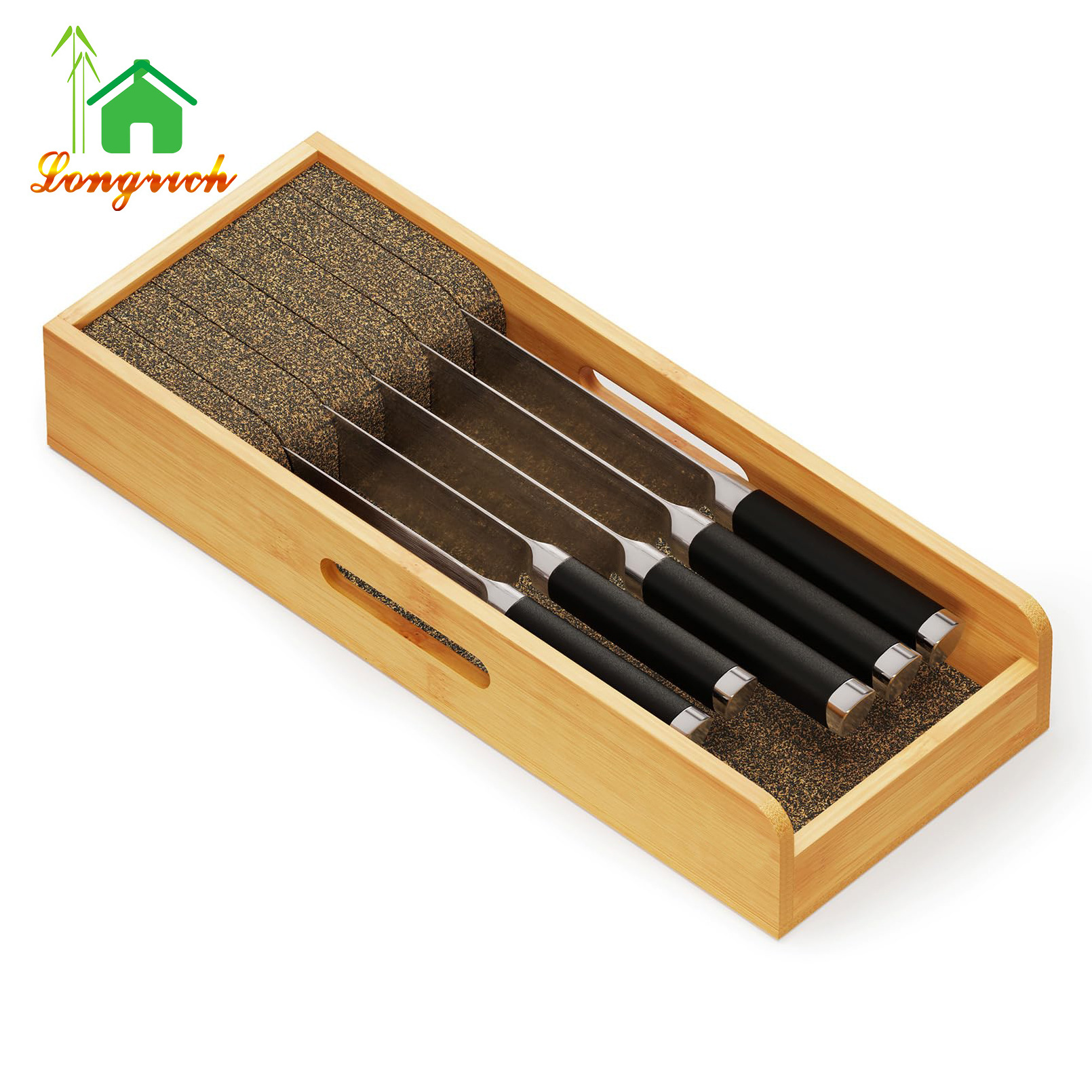 Bamboo Insert Dock Knife Drawer Organizer  Kitchen Steak Knives Holder Organizers Block for Drawer in Storage Organization