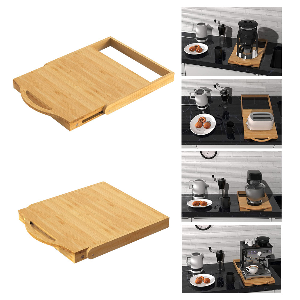 scountertop wooden slider handy coffee maker machine cutting board convenient large bamboo appliance sliding tray for kitchen co