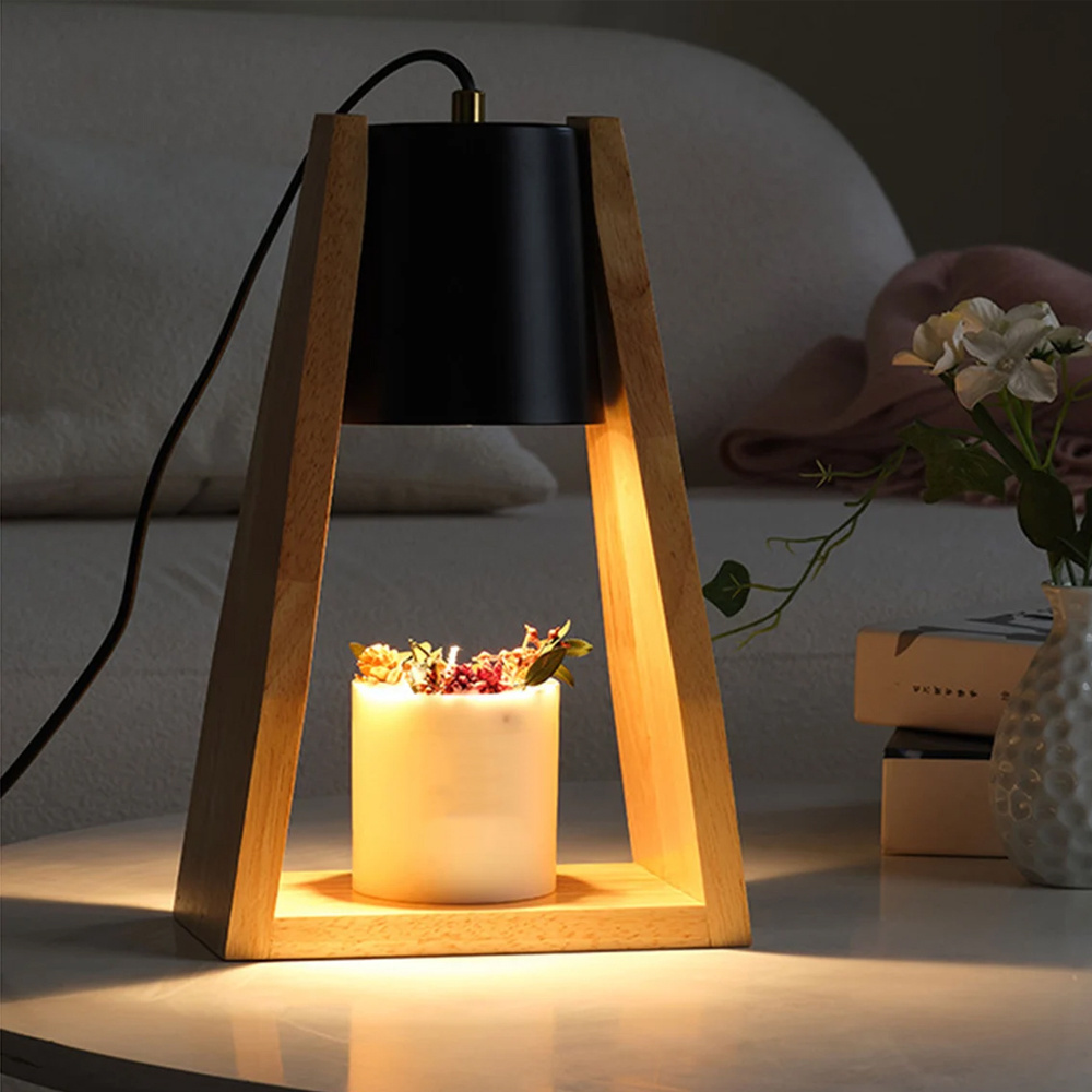 2023 new dimming wooden bedside electric wax melt candle warmer lamp candle warmer lamp with timer and dimmer