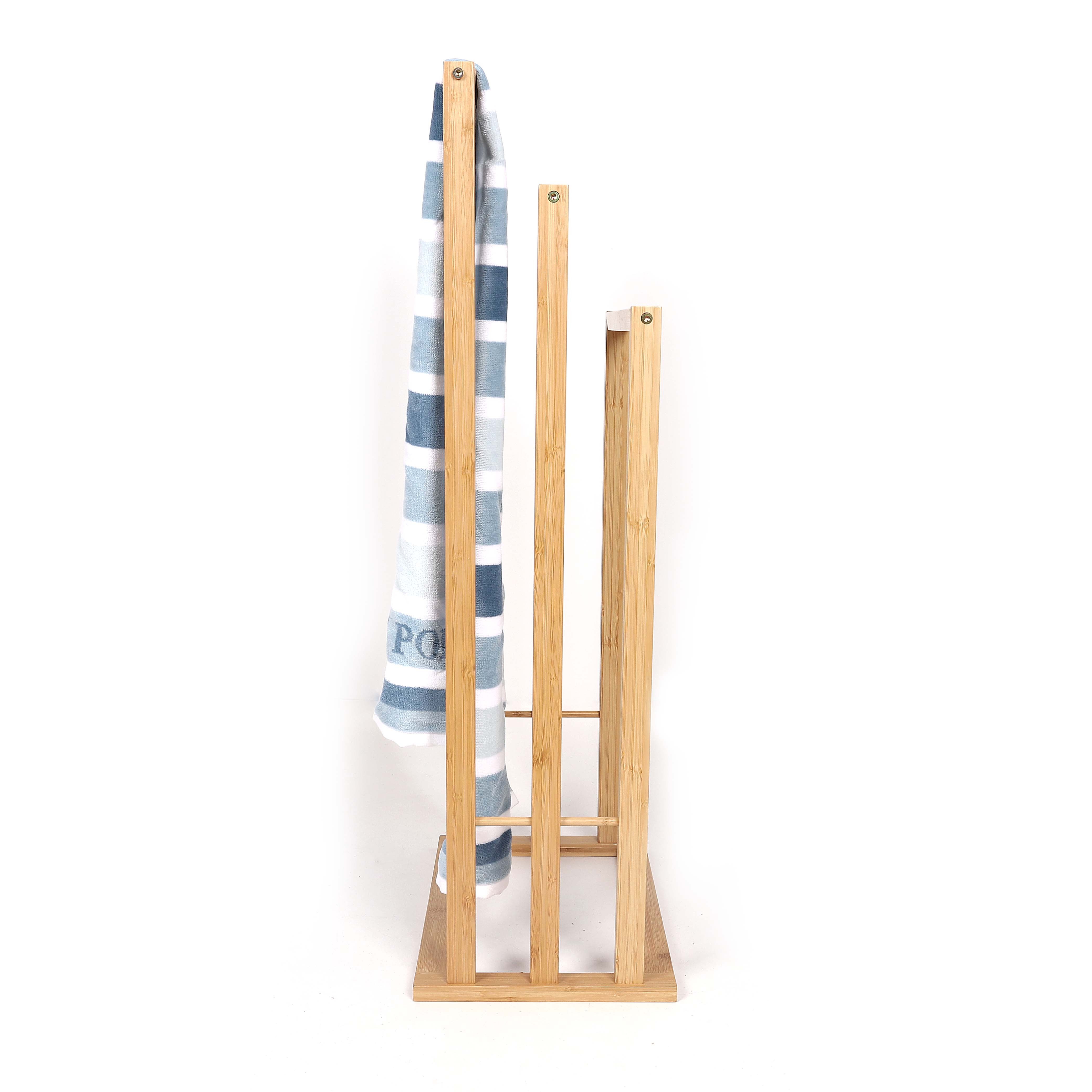 Customized 3 Tier Bamboo Wood Bathroom Storage Towel Rack Bamboo Folding Towel Rack with Shelves Bathroom Towel Rack