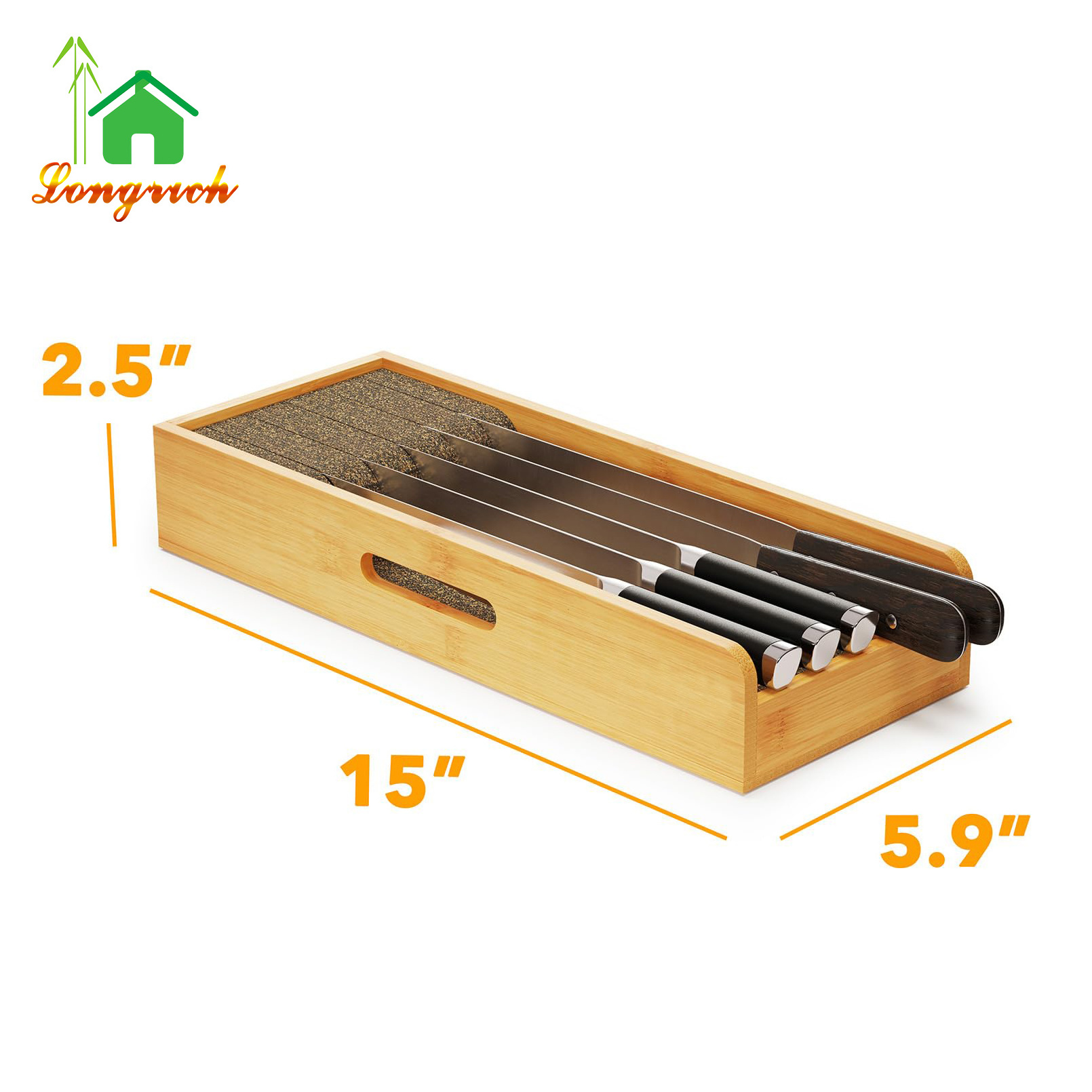 Bamboo Insert Dock Knife Drawer Organizer  Kitchen Steak Knives Holder Organizers Block for Drawer in Storage Organization