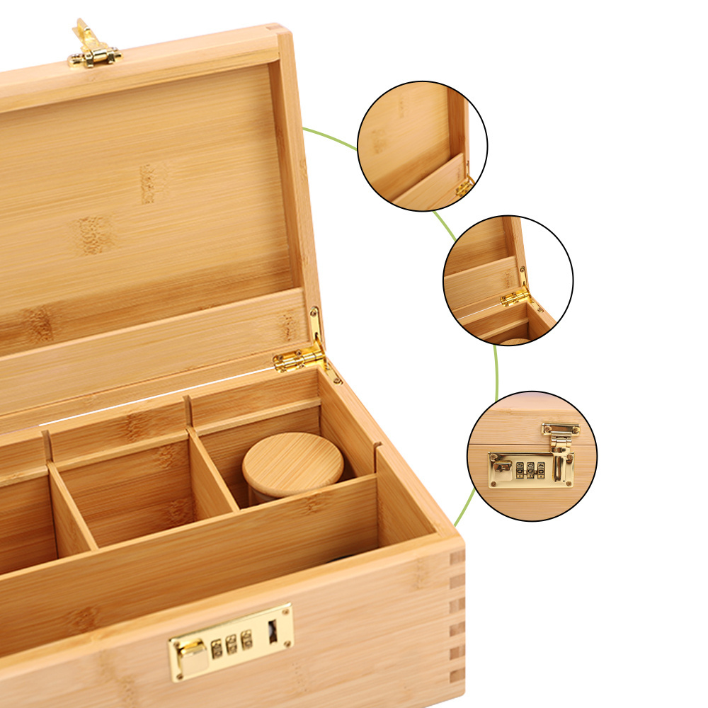 Wooden Bamboo Hash Stash Organizer crafts Box with Rolling Tray Smell Proof Storage wood Container Smoking Accessories Kit box